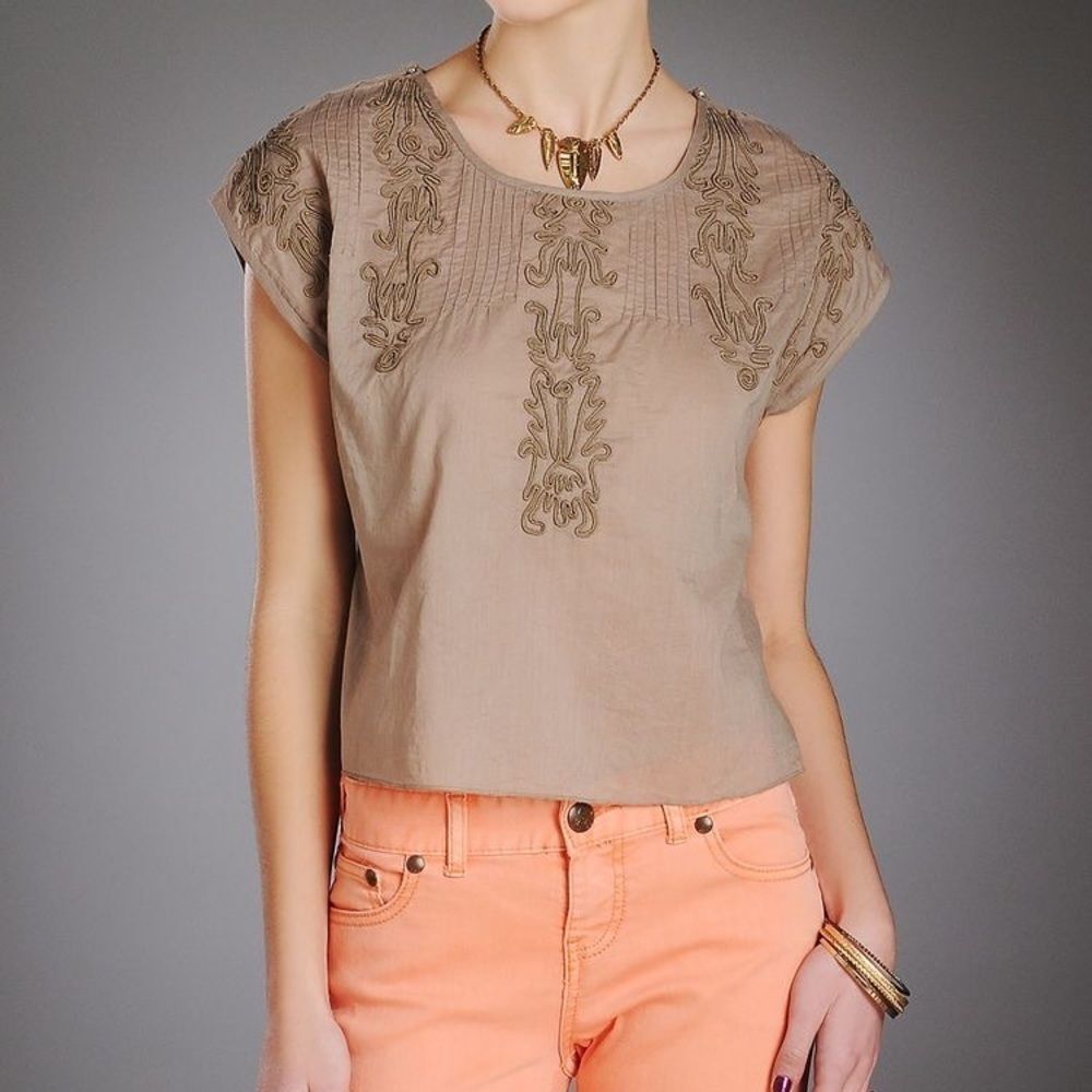 Free People Brown Embroidered Quills Cropped Top Size Small - Picture 3 of 14